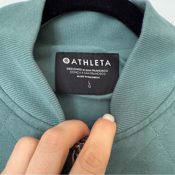 Athleta Retroplush Bomber Quilted Jacket Deep Ocean Teal Size Large - Picture 7 of 13